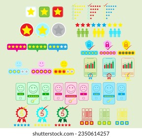 Collection of review stars for the best service rating for satisfaction in information.Big bundle review stars rating.