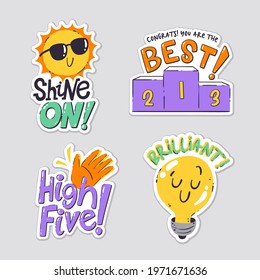 Collection of reward stickers for well done job, perfect for teachers and students. Hand drawn vector drawings.
