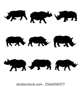 Collection of rhino animal silhouettes