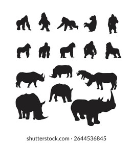 collection of rhino animal silhouettes