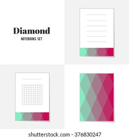 Collection Rhombus and square shape notebooks, stickers, labels, tags. Template for scrapbooking, wrapping, notebooks