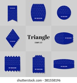 Collection Rhombus and Triangle shape postage stamp, cards, notes, stickers, labels, tags. Template for scrapbooking, wrapping, notebooks