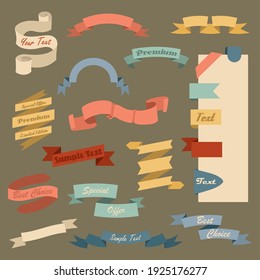 Collection of ribbon banners. Colorful ribbons with place for an inscription. Vintage Stickers Badges Decorative Borders Vector Illustration