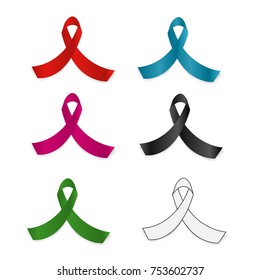 collection of ribbon with red blue green black line for any symbol of  aids breast cancer prostate cancer