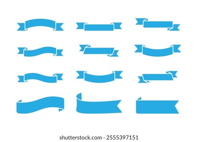 Collection of ribbon silhouettes.Collection of blue ribbon silhouettes on white background.Folded ribbons for sale banners, advertising, games, applications.