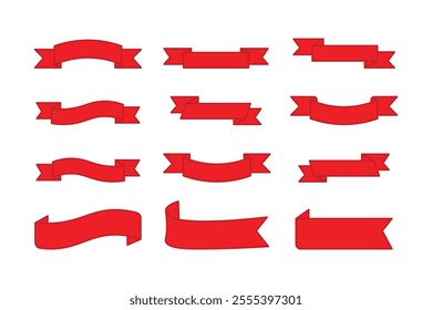 Collection of ribbon silhouettes.Collection of silhouettes of red ribbons on white background.Folded ribbons for sale banners, advertising, games, applications.