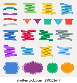 Collection of ribbons, banners and labels in flat design