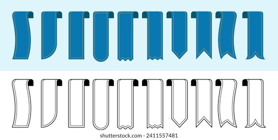 Collection of ribbons for book or book dividers or flags in different styles, beautiful and elegant