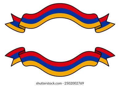 Collection of ribbons with the colors of the Armenian Flag. Editable and scalable vector graphic illustration isolated on white background eps file.