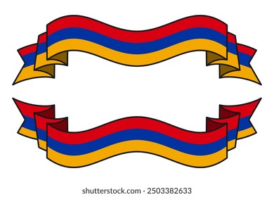 Collection of ribbons with the colors of the Armenian Flag. Editable and scalable vector graphic illustration isolated on white background eps file.