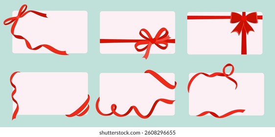 Collection of ribbons on a  background. Illustrations vectors.Red bows and ribbon. Festive new year birthday scarlet gift package elements isolated vector illustration