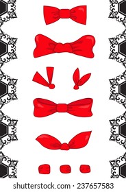 collection of ribbons on white background, they are red color but various design.