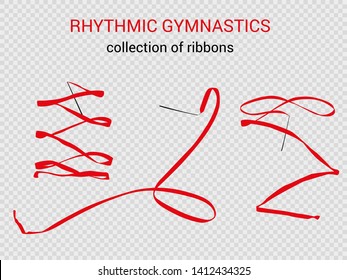 a collection of ribbons of red color for rhythmic gymnastics, aesthetics, dance, choreography. Beautiful vector, light, airy and transparent background