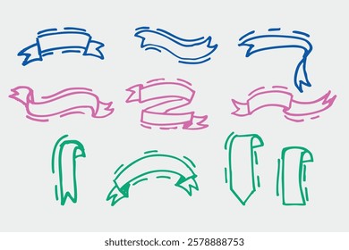Collection of ribbons and tags in hand drawn