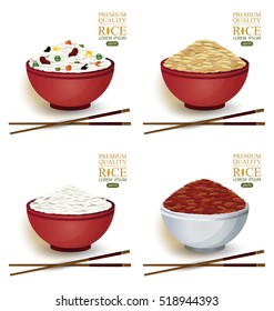 Collection of Rice Bowl and chopstick. Vector illustration.