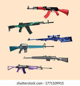 Colección de ilustración vectorial de rifle con conjunto de fondo editable uno