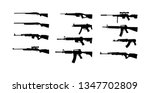Collection of rifle vector silhouette illustration isolated on white background. Sniper rifle symbol silhouette, semi automatic, carbine. Army and police weapons. Shotgun and guns set. Powerful deadly