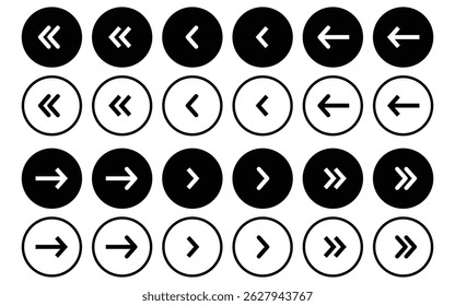 Collection of right and left icon set vector design element for web, app, ui, ux design. right and left button