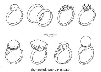 Collection of rings. Contour drawing.