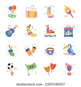 Collection of Rio Carnival Festival Flat Stickers 

