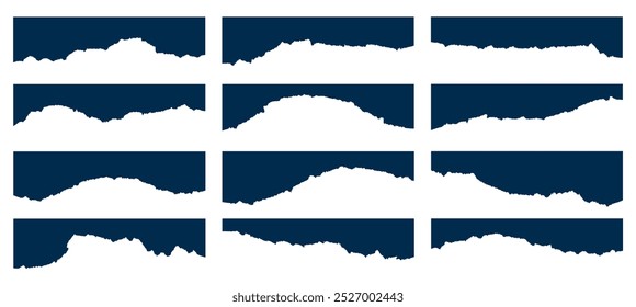 Coleção de papel rasgado, cabeçalho de borda irregular para capas de sites, banners, brochuras, cartazes, folhetos. Corte de papel rasgado peças coleção ilustração vetor