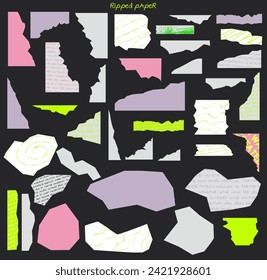 Collection of ripped paper. Torn paper with texture. Collage creator. Editable vector illustration.