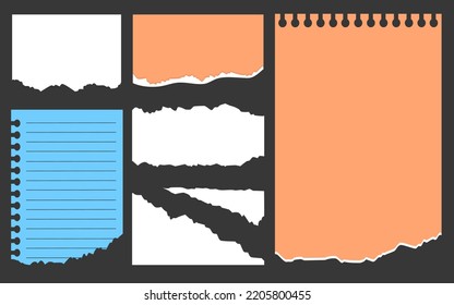 Collection of ripped torn paper with loose leaf binder sheet 