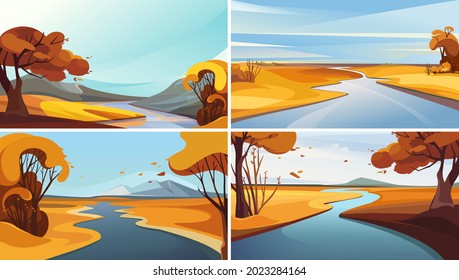 Collection of river landscapes. Beautiful autumn sceneries.