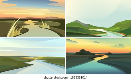 Collection of river landscapes. Beautiful nature sceneries.