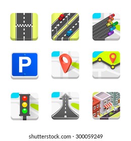 Collection of road icons set, location leader. Vector illustration