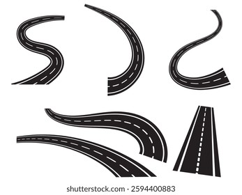 a collection of road signs with arrows and arrows.City road and highway top view. Street and road.