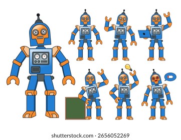 Colección del personaje del robot en varias poses