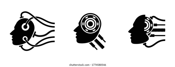 Colección del logotipo del icono de la cabeza del robot con fondo, concepto de tecnología de inteligencia artificial.