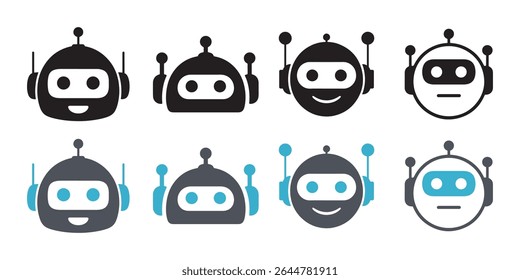 Collection of robot head icons isolated on white background
