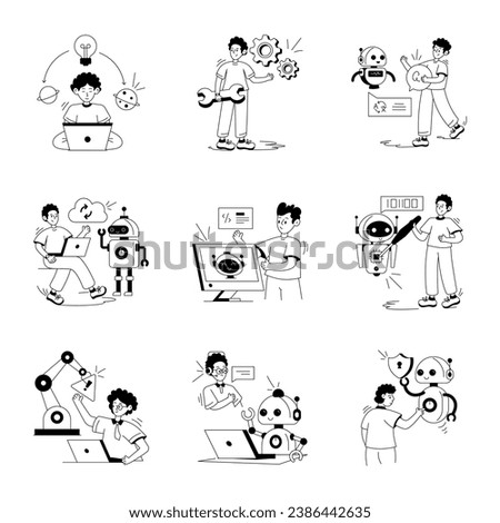 Collection of Robotics and AI Glyph Illustrations 

