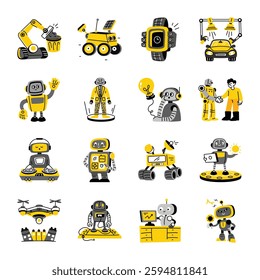 Collection of Robotics and Futuristics Flat Illustrations 

