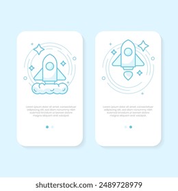 Collection of rocket illustrations for onboarding screen user interface kit