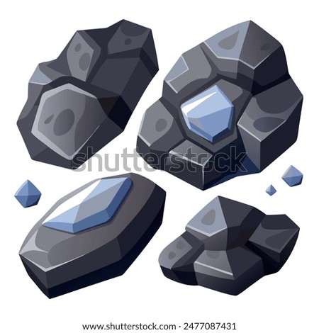 A collection of rocks containing diamonds against a plain white backdrop