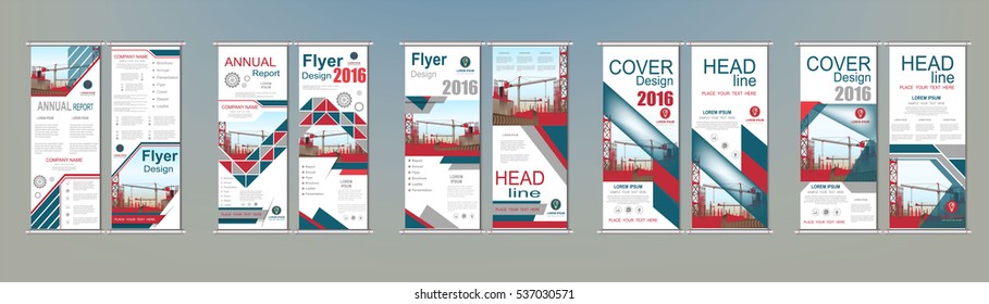 Collection roll up business brochure flyer banner design vertical template, cover presentation abstract geometric background, modern publication x-banner and flag-banner, layout in rectangle size.