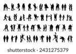 Collection of romantic couple silhouettes in various poses set. Couples falling in love different poses vector silhouette set.	
