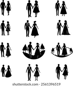 Collection of romantic couple silhouettes.This is an editable eps vector file.