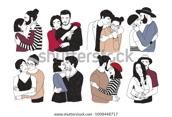 Collection Romantic Couples Isolated On White Stock Vector Royalty Free
