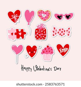 Collection of romantic, cute and fun stickers for Valentine's Day