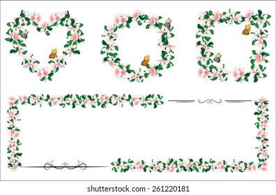 Collection of romantic floral frames. Perfect for greeting card design, wedding, birthday, greeting or invitation.