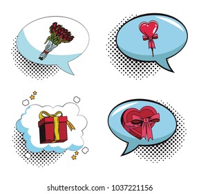 Collection of romantic gifts pop art cartoon