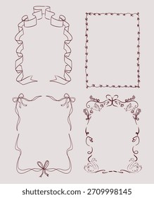 Collection of romantic hand draw frame. Valentines Decor elements. Love card frames. Editable vector