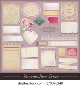 collection of romantic paper scraps and design elements