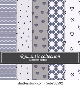 Collection romantic seamless patterns. blue shades. Gift wrap. vector illustration.