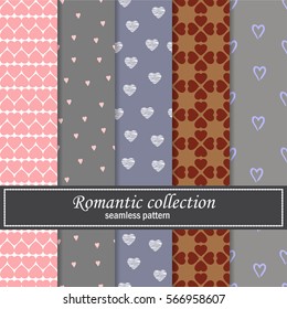 Collection romantic seamless patterns. Gift wrap. vector illustration.