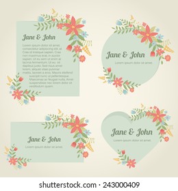 Collection of romantic vintage banners of different shapes with flowers